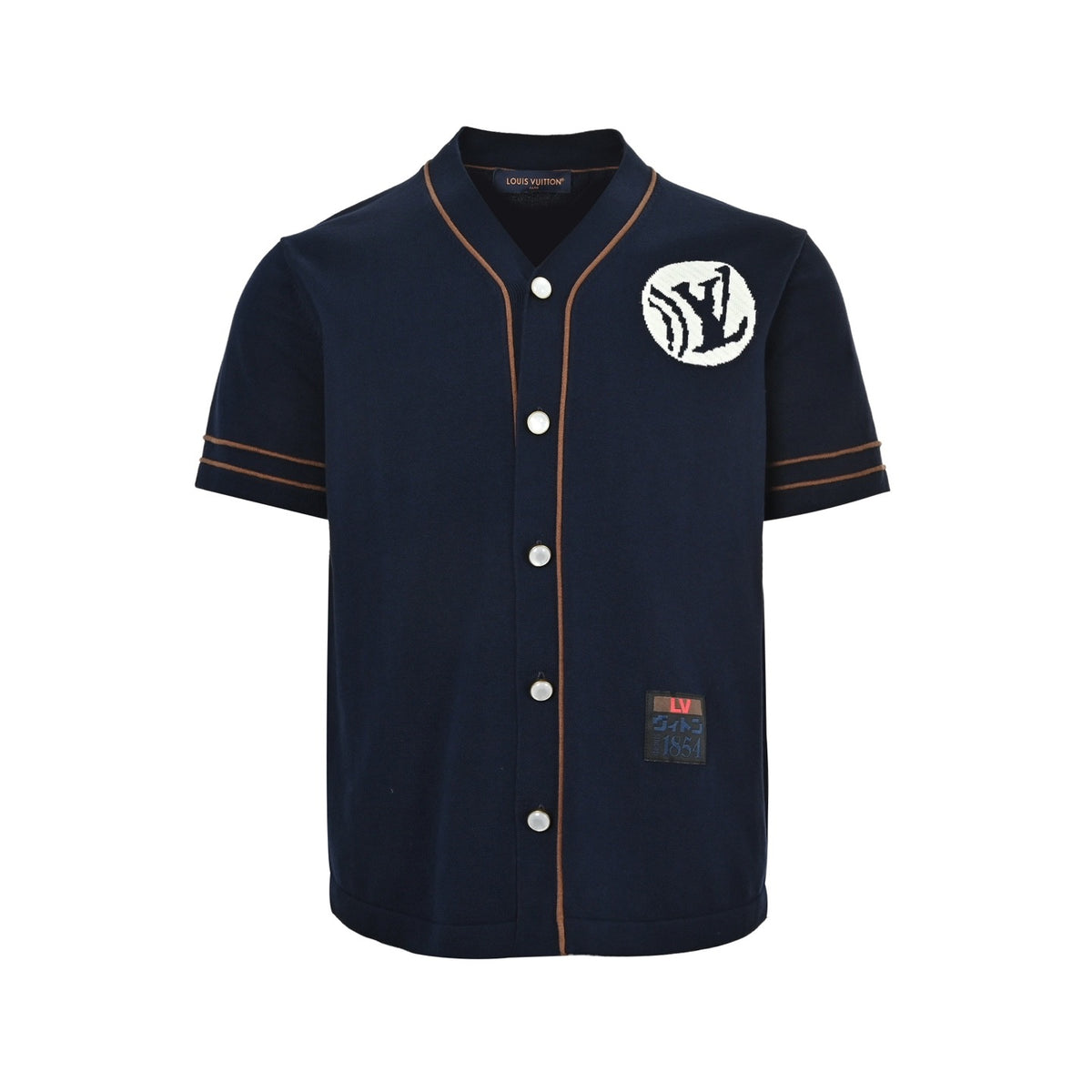 Louis Vuitton jacquard logo baseball knitted short-sleeved cardigan