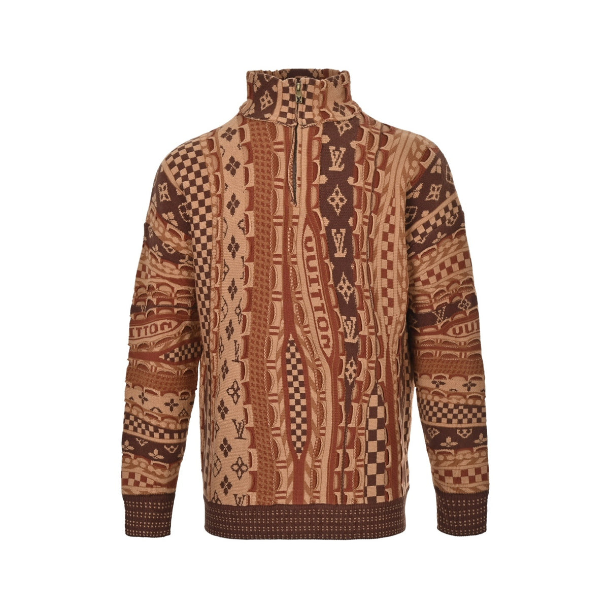 Louis Vuitton patchwork jacquard ethnic style half-zip sweater