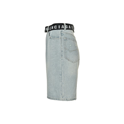 Balenciaga Paris belt three-point denim shorts