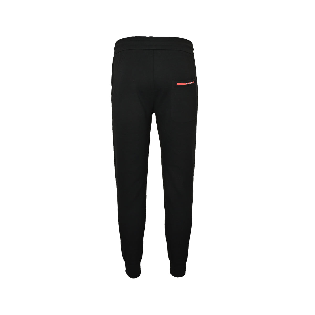 Prada letter-stitched back pocket red tape trousers
