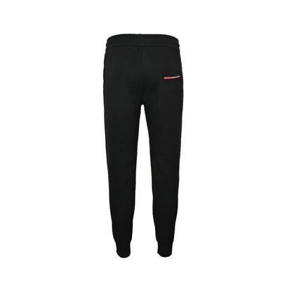 Prada letter-stitched back pocket red tape trousers