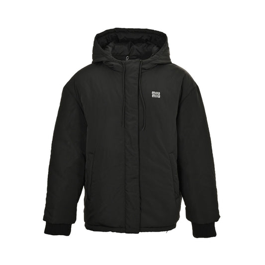 Miu Miu hooded down jacket with embroidery on the chest