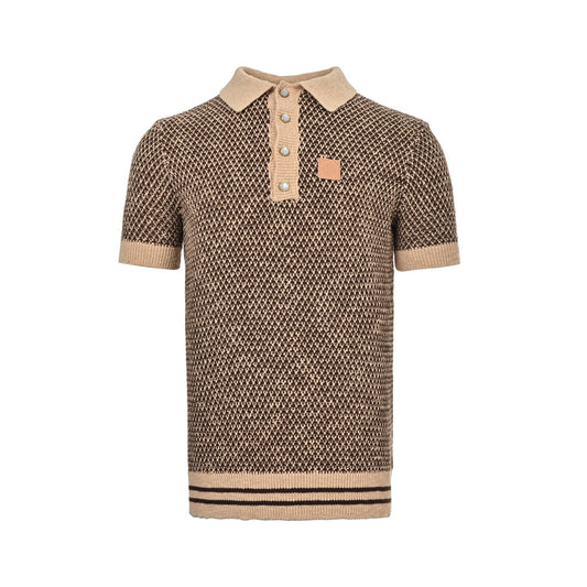 Louis Vuitton leather brand badge mesh knitted Polo short-sleeved shirt