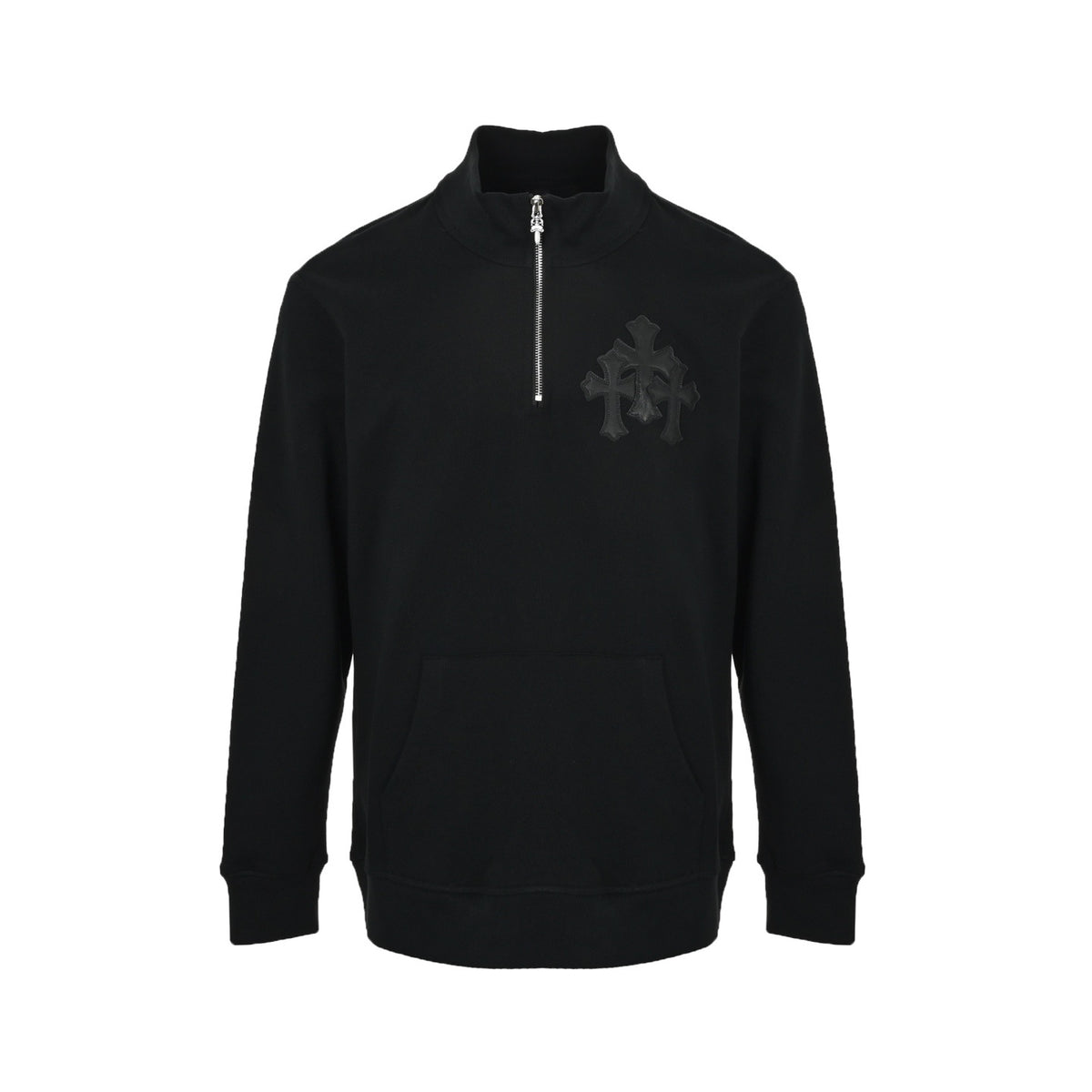 Chrome Hearts/Chrome Heart Cross Half-Zip Leather Stand Collar Sweatshirt
