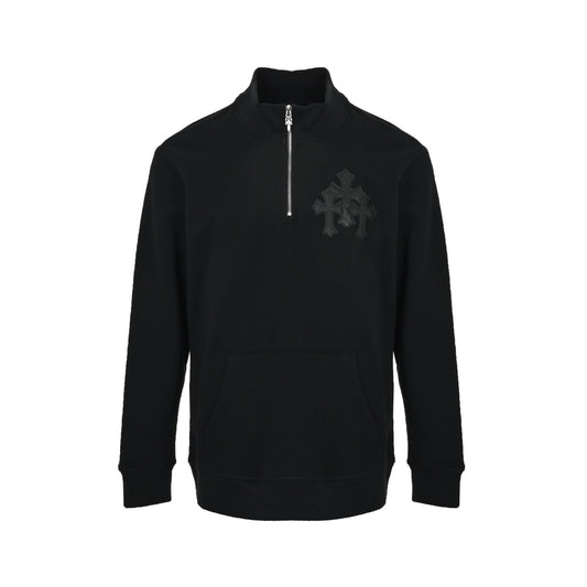 Chrome Hearts/Chrome Heart Cross Half-Zip Leather Stand Collar Sweatshirt