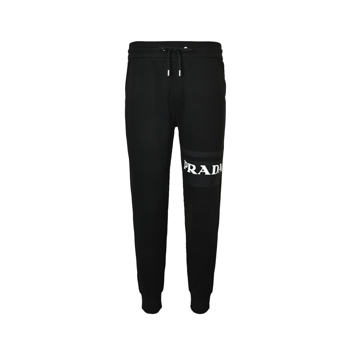 Prada letter-stitched back pocket red tape trousers