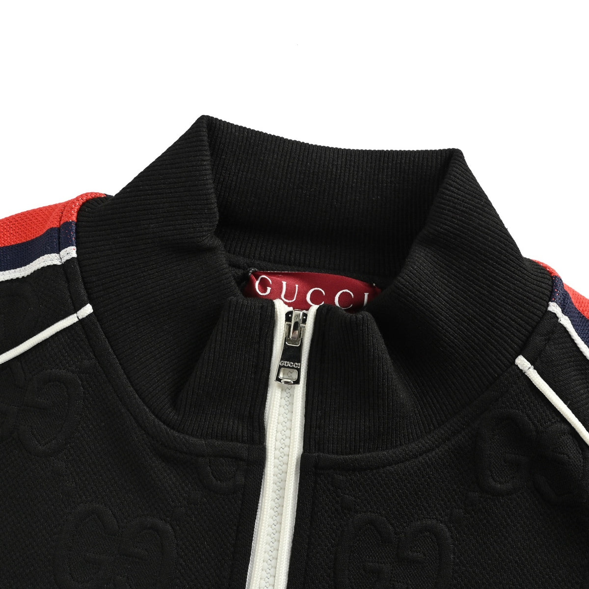 Gucci full double G jacquard red and green striped webbing suit jacket