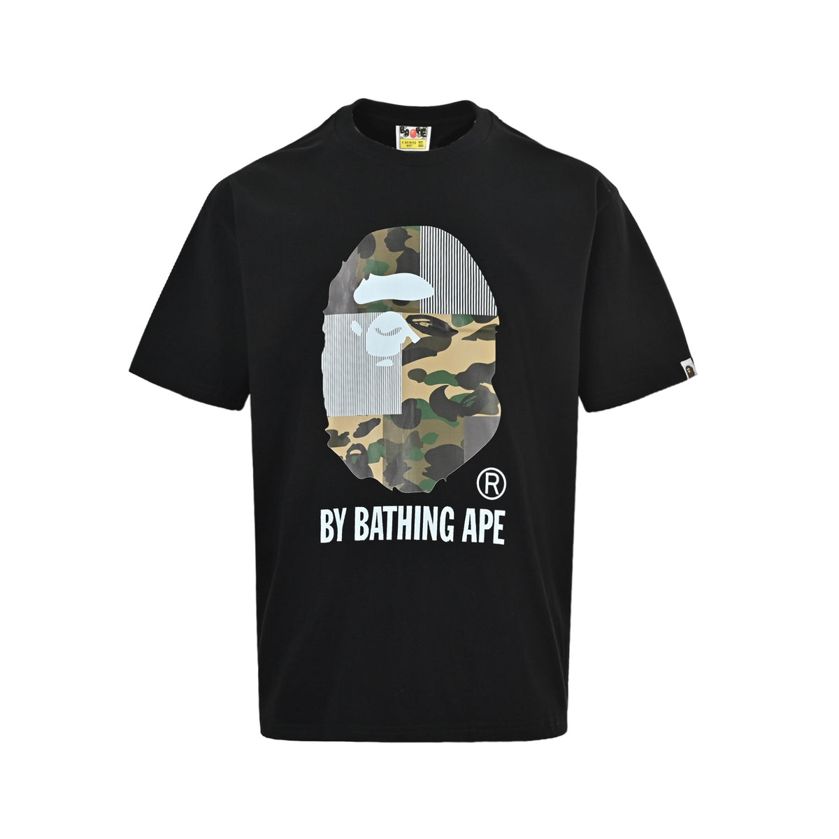 BAPE 26ss spliced ​​camouflage great ape head letter print short sleeves