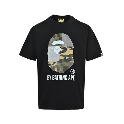 BAPE 26ss spliced ​​camouflage great ape head letter print short sleeves