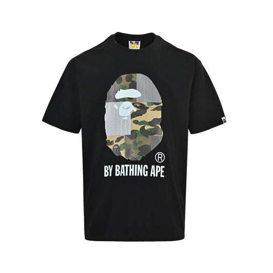 BAPE 26ss spliced ​​camouflage great ape head letter print short sleeves