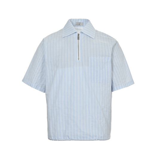 Dior 24ss small logo embroidered half-zip striped short-sleeved shirt