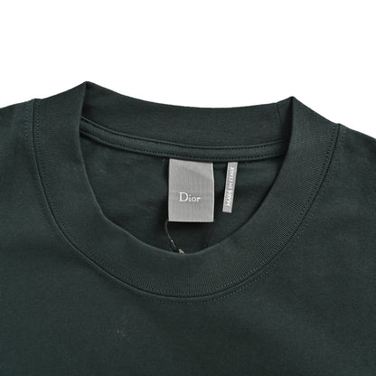 Dior forest dark green childlike caterpillar three-dimensional embroidery short sleeves