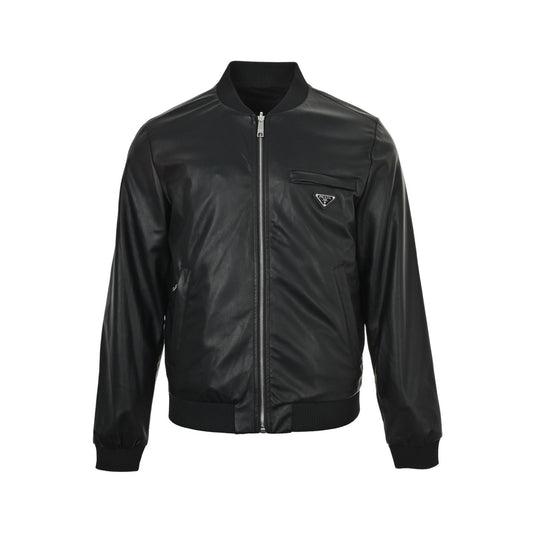Prada 25Fw triangle logo reversible leather nylon jacket