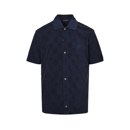 Louis Vuitton 25ss dark checkerboard terry short-sleeved shirt