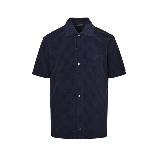 Louis Vuitton 25ss dark checkerboard terry short-sleeved shirt