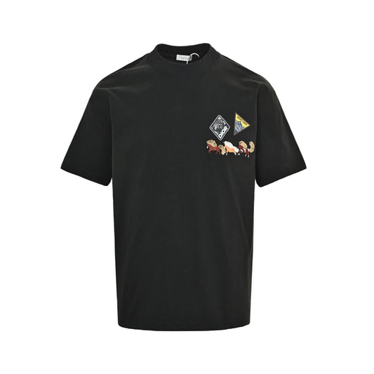 Dior 26ss pony embroidered badge printed short sleeves