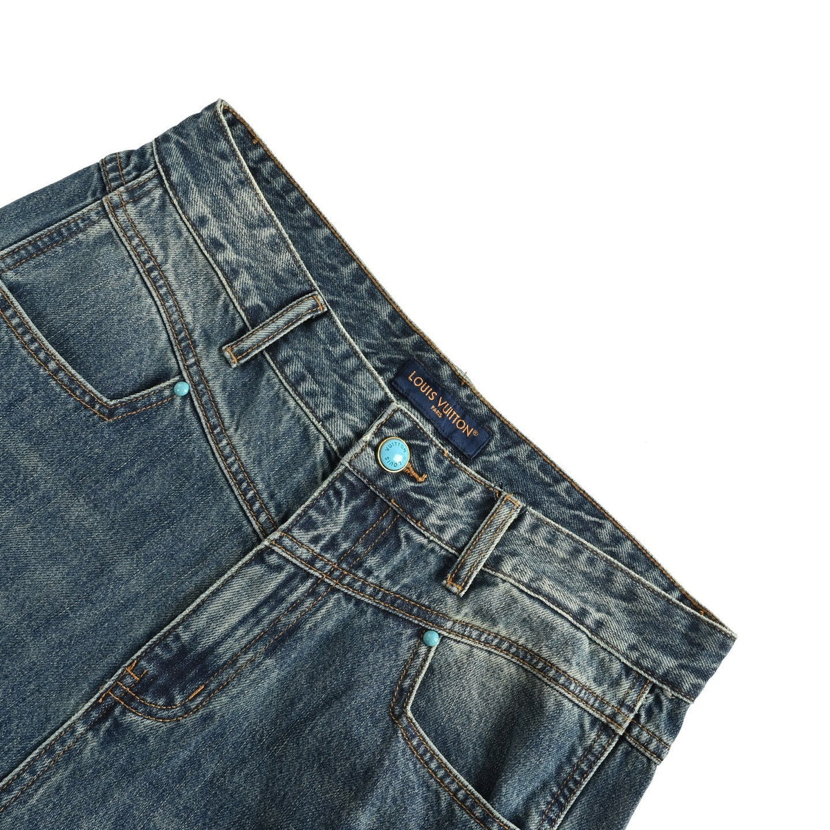 Louis Vuitton 24Fw enamel button washed frayed work jeans