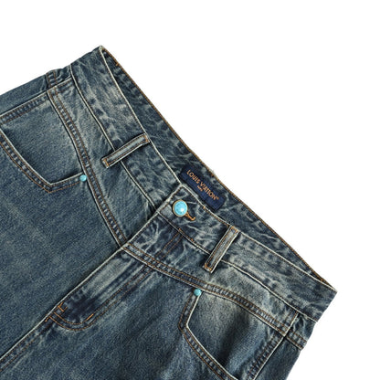 Louis Vuitton 24Fw enamel button washed frayed work jeans