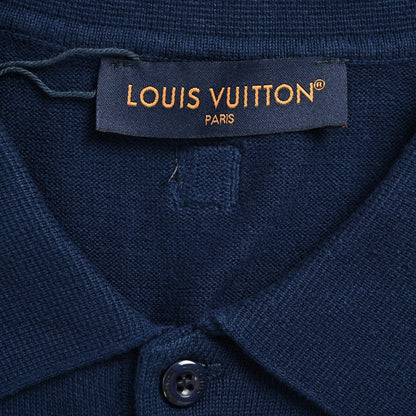 Louis Vuitton 26ss hollow letter jacquard knitted Polo short sleeves