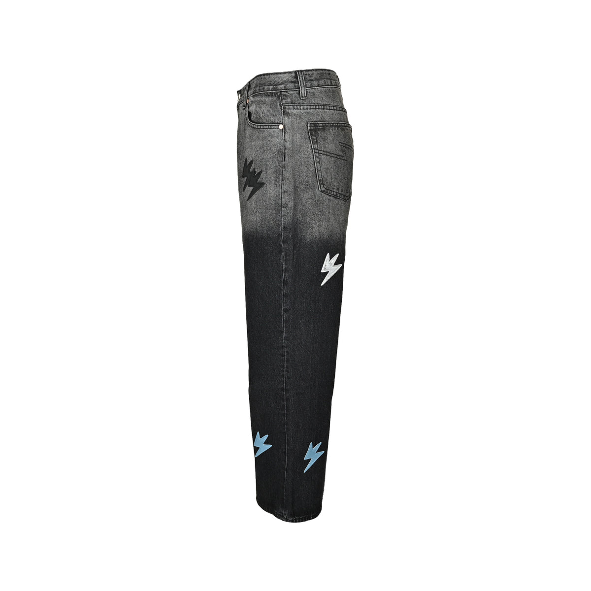 Amexnocap lightning black and white gradient patchwork leather jeans