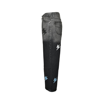 Amexnocap lightning black and white gradient patchwork leather jeans