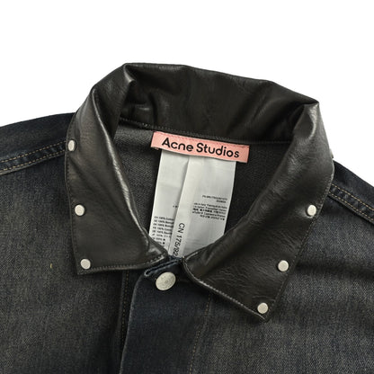 Acne Studios 25Fw embroidered monogram logo leather collar washed denim jacket