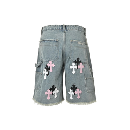 Chrome Hearts/Chrome Heart leather label cross denim shorts