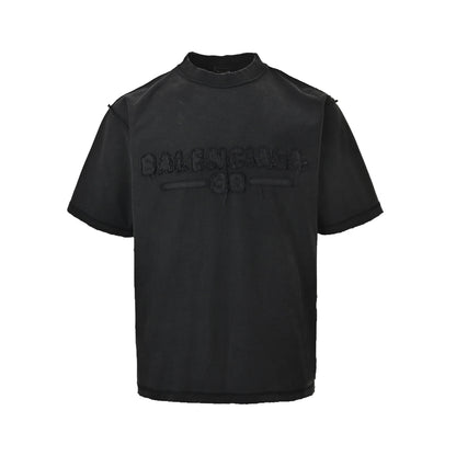 Balenciaga 25ss patch embroidered slogan washed short sleeves