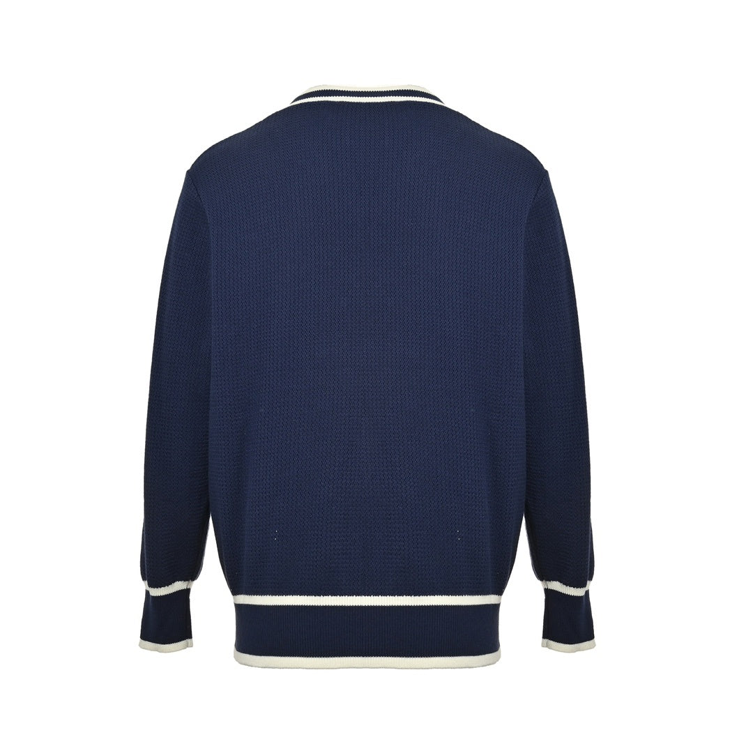 Gucci 24Fw preppy double G embroidered striped V-neck knitted sweater