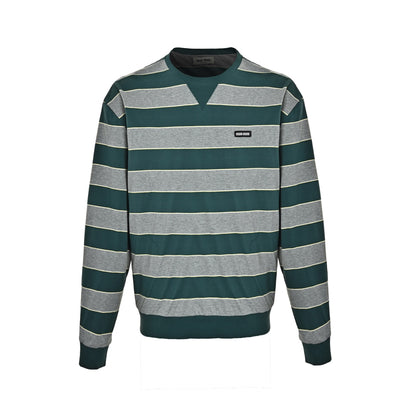 Miu Miu gray and green contrast striped crew neck sweatshirt