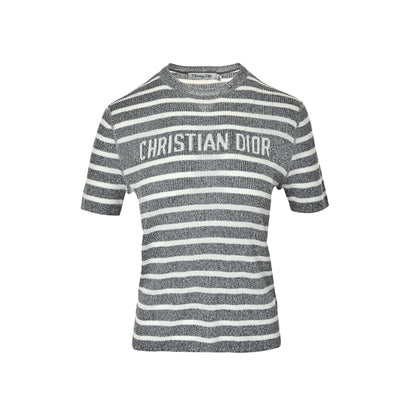Dior 26ss letter jacquard striped linen knitted short sleeves
