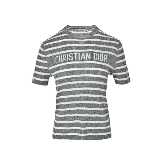Dior 26ss letter jacquard striped linen knitted short sleeves