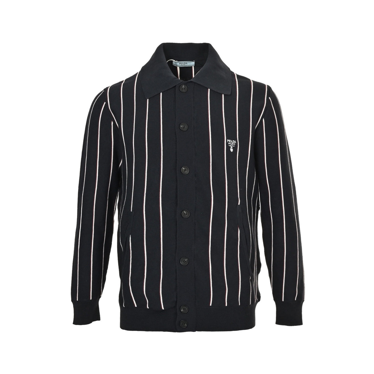 Prada 25Fw striped lapel knitted cardigan