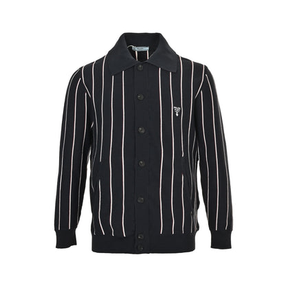 Prada 25Fw striped lapel knitted cardigan