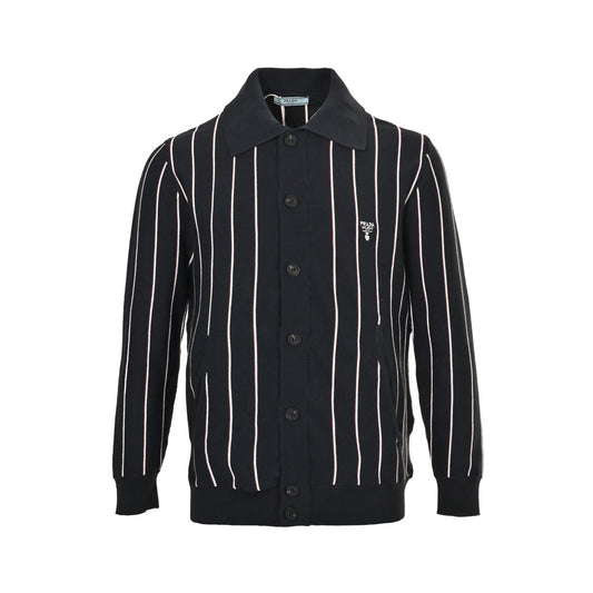 Prada 25Fw striped lapel knitted cardigan