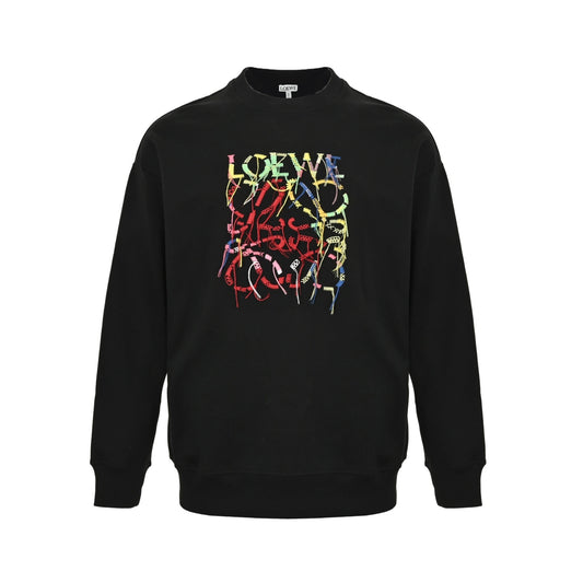Loewe/Luo Yiwei 25Fw colorful tassel color block embroidered logo round neck sweatshirt