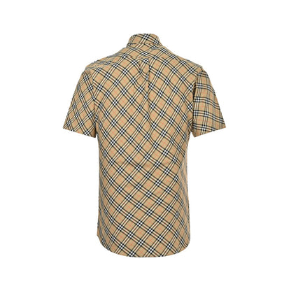 Burberry 25ss shield embroidered diagonal plaid short-sleeved shirt