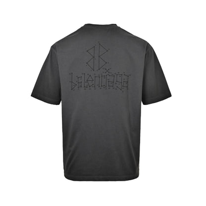 Balenciaga washed mud-dyed geometric logo double B hole short sleeves