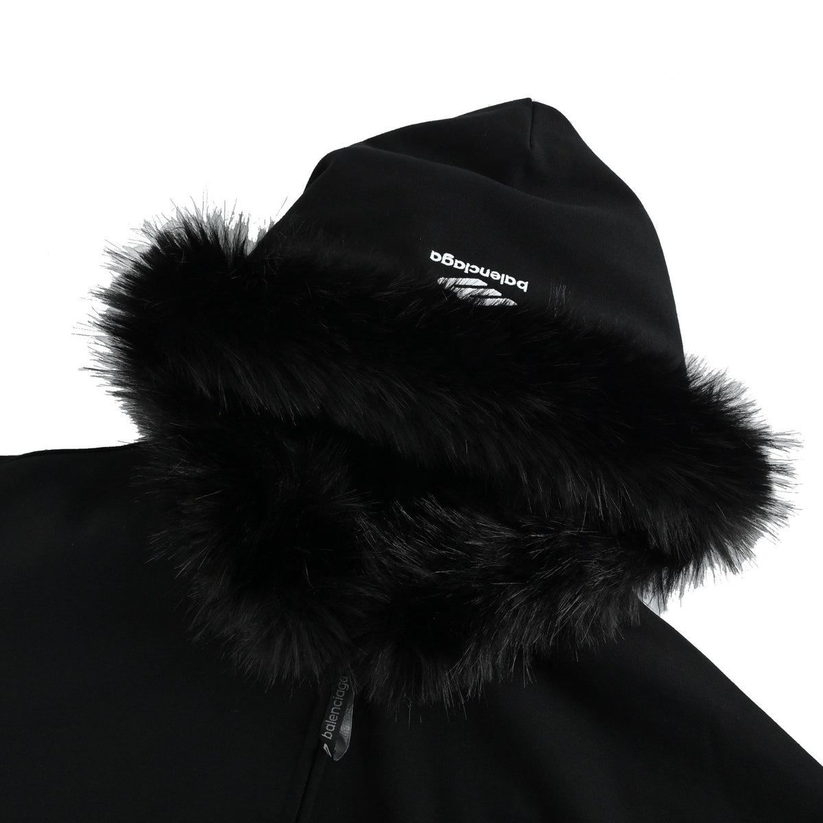 Balenciaga mink fur collar hooded sweatshirt jacket