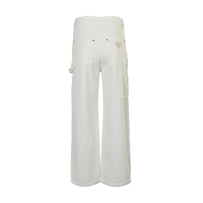 Prada 25ss triangle leather brand logging work jeans