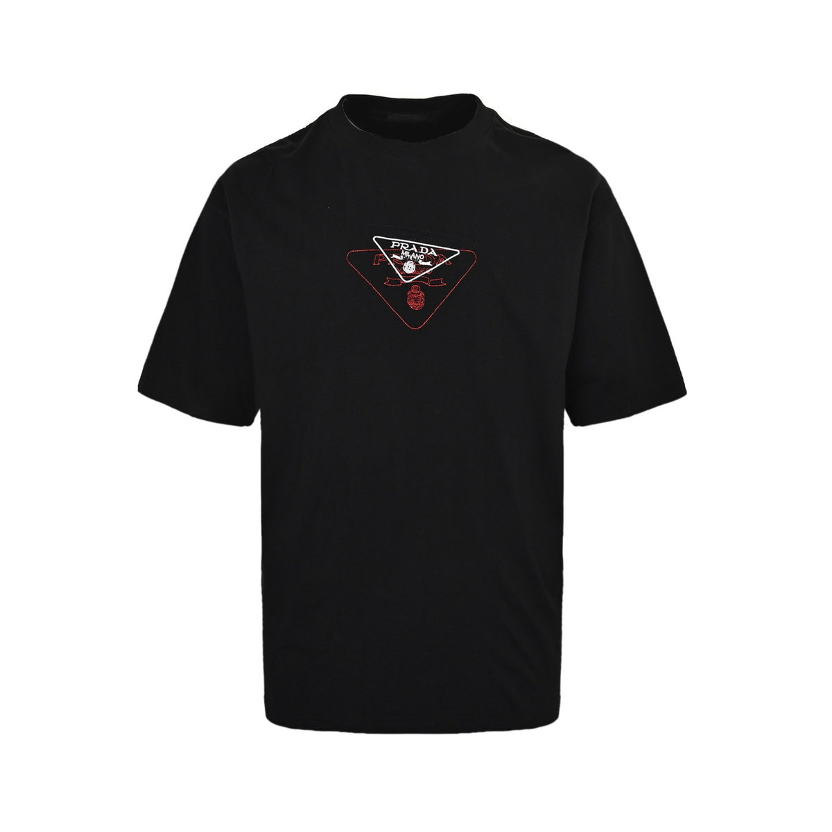 Prada 25ss overlapping embroidered triangle short sleeves