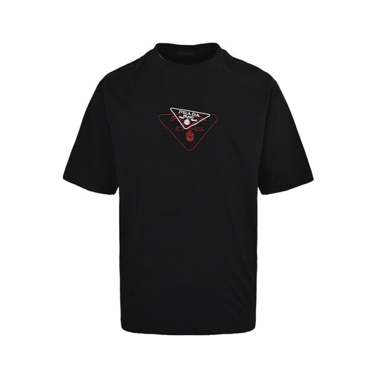Prada 25ss overlapping embroidered triangle short sleeves
