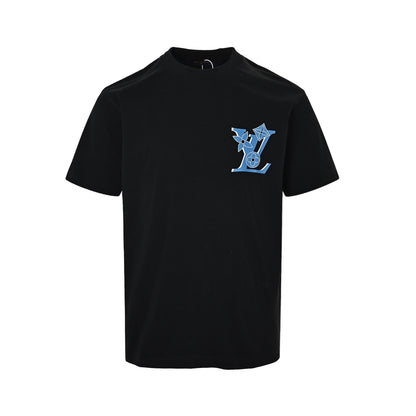 LouisVuitton/Louis Vuitton blue swirl LV printed inkjet short sleeves