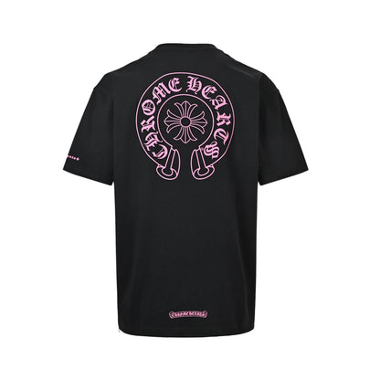 Chrome Hearts/Chrome Heart Pink Horseshoe Cross Print Short Sleeve