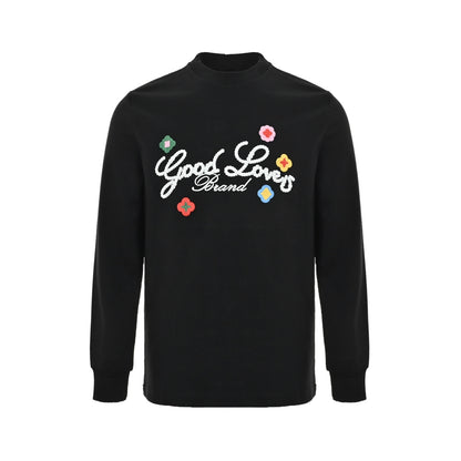 GOOD BRAND three-dimensional small flower embroidery long-sleeved T-shirt