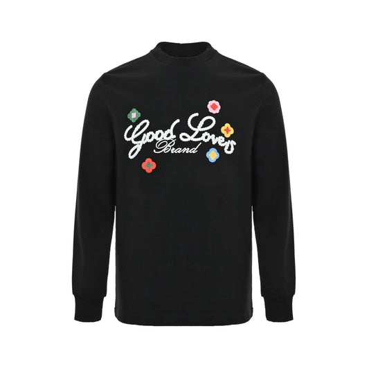 GOOD BRAND three-dimensional small flower embroidery long-sleeved T-shirt