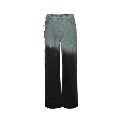 Louis Vuitton 24Fw all-over embroidered old flower gradient washed suit jeans