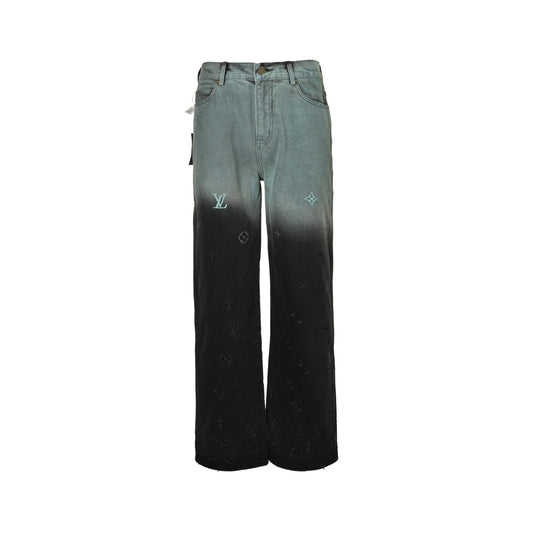 Louis Vuitton 24Fw all-over embroidered old flower gradient washed suit jeans