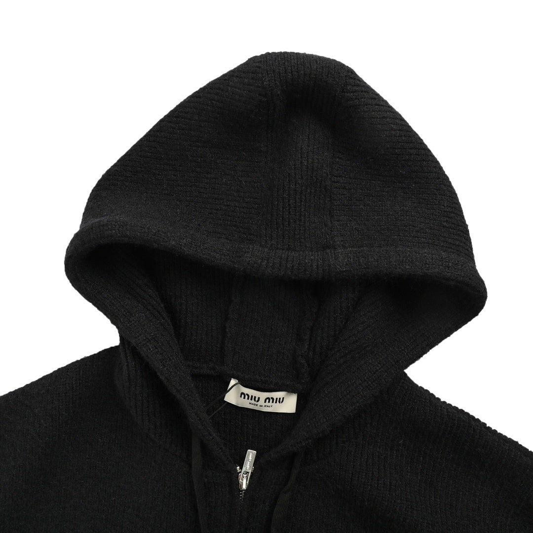 Miu Miu 24Fw patch logo embroidered zipper sweater jacket