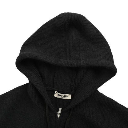 Miu Miu 24Fw patch logo embroidered zipper sweater jacket